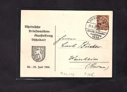 DR., Privatganzsache Rheinische Briefmarken-Ausstellung, PP122-C27 gelaufen.