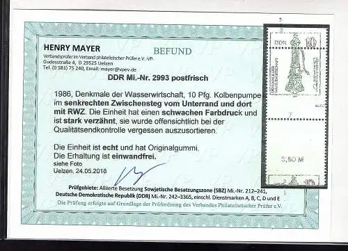 DDR. Mi.-Nr. 2993 Verzähnung, postfrisch, Befund Mayer.