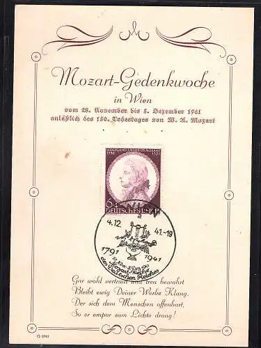 DR. Gedenkblatt Mozart-Gedenkwoche mit Mi.-Nr.810