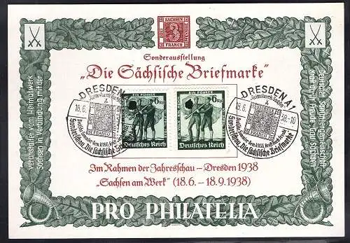 DR. Gedenkblatt Jahresschau Dresden/Pro Philatelia 1938