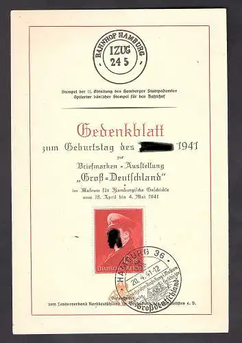 DR. Gedenkblatt Geburtstag H. 1941 mit Mi.-Nr.772