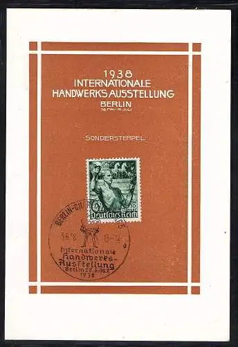 DR. Gedenkblatt Internationale Handwerksausstellung Berlin 1938 mit Mi.-Nr.660