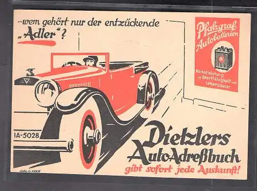 DR. Reklamekarte Dietzler`s Auto-Adreßbuch Verlag Berlin.