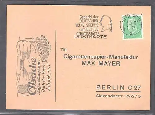 DR. Reklamekarte Zigarettenpapier Abadie, Berlin