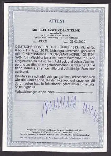 DP. in der Türkei Mi.-Nr. 8 bb, gebraucht in Mi.F. mit U 1 A ua.,FA. LantelmeBPP