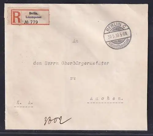 DR., R-Fernbrief von Kabinets-Postamt, Berlin,