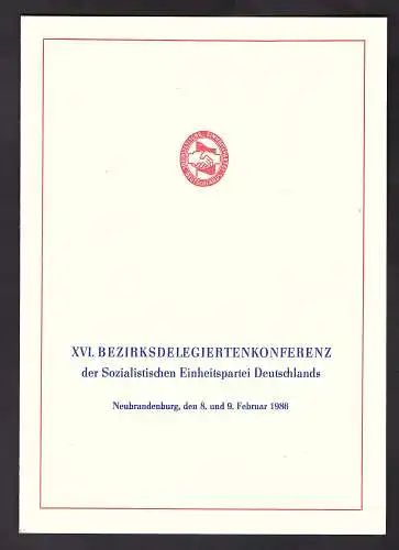 DDR - Gedenkblatt, XVI. Bezirksdelegiertenkonferenz der SED. B2-1986