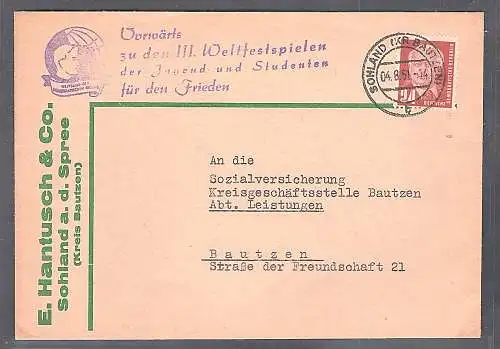 DDR, Losungsstempel "Vorwärts zu den III. Weltfestspielen...................."