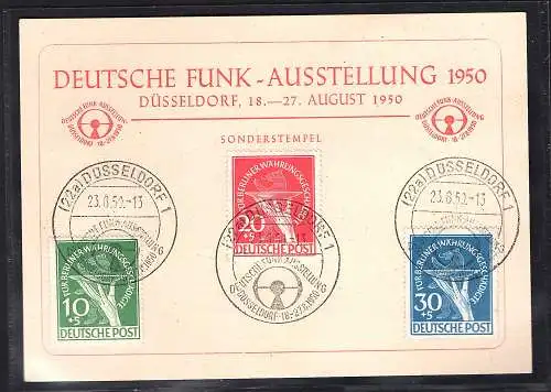 Berlin Mi.-Nr. 68+69 I+70 II auf Ereigniskarte Deutsche Funk-Ausstellung 1950