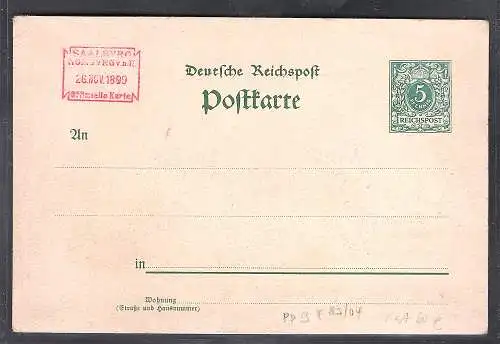 DR., Privatganzsache, Saalburg bei Homburg, PP 9 -F85/04, Ungebraucht.