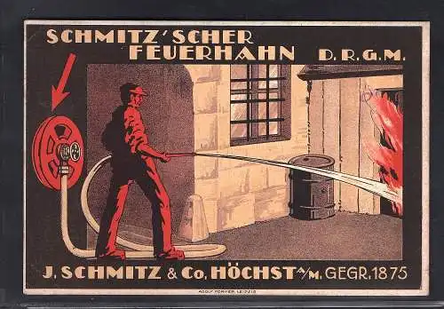 DR. Reklamekarte Feuerlöscher J. Schmitz & Co, Höchst mit AFS.