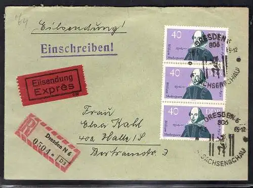 DDR. R-Eilbote-Brief mit MeF.. Mi.-Nr. 1011, Ak-Stempel.