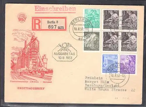 DDR. FDC.-R-Brief mit MiF.  Mi.-Nr.  362, 366, 368, 370, 374.  Ak-Stempel.