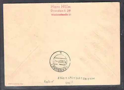 DDR. FDC.-R-Brief mit MiF.  Mi.-Nr.  362, 366, 368, 370, 374.  Ak-Stempel.