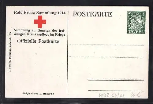 Bayern, Privatganzsache PP38-C7/01, Rote Kreuz-Sammlung 1914 ungebraucht.