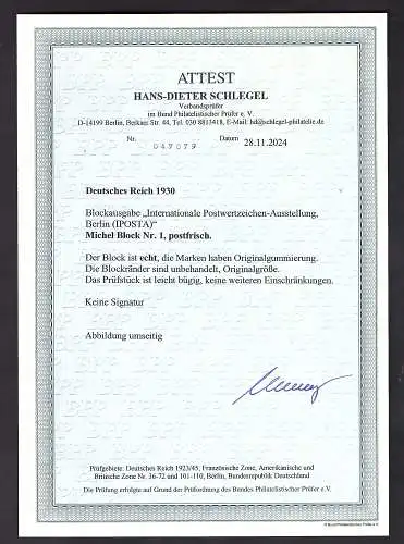 DR., IPOSTA Mi.-Nr. Block 1 postfrisch, FA. SchlegelBPP.