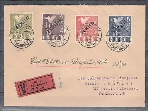 Berlin 1948, Freimarken, Mi.-Nr. 17-20 auf Wertbriefe, FA Schlegel