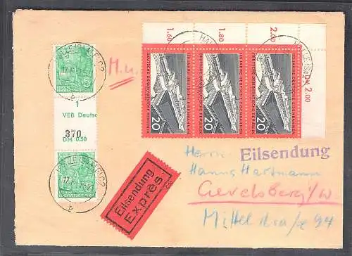 DDR. Eilbote-Fernbrief mit MiF.  Mi.-Nr.  577 BR + 4x 805 A  FA. Mayer