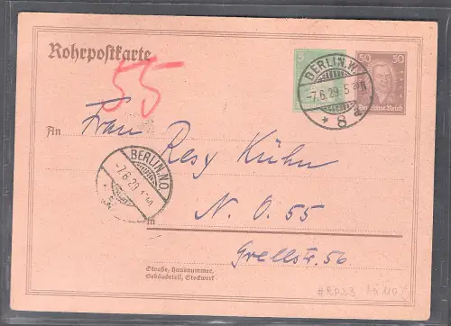 DR. Rohrpost-Ganzsache  Mi.-Nr. Rp 23, gelaufen