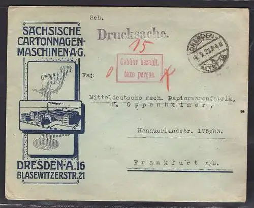 DR., Reklame-Brief Sächsische Cartonnagen-Maschinen.A.G. Dresden.