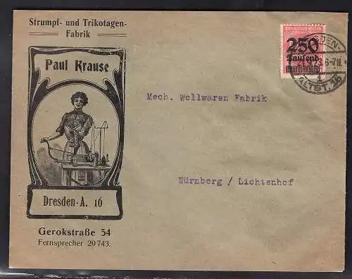 DR., Reklame-Brief Strumpf- und Trikotagen-Fabrik Paul Krause Dresden.