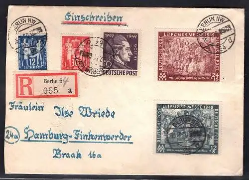 DDR. R-Fernbrief mit ua. 243-244 u.a. portorichtig mit Ak.-St.