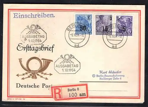 DDR. FDC., Mi.-Nr. 435+438+441 portorichtig als R.-Fernbrief gelaufen.