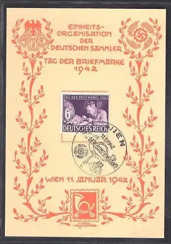 DR. Gedenkblatt Tag der Briefmarke 1942 mit Mi.-Nr. 811/FDC.