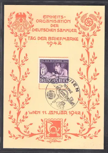 DR. Gedenkblatt Tag der Briefmarke 1942 mit Mi.-Nr. 811/FDC.
