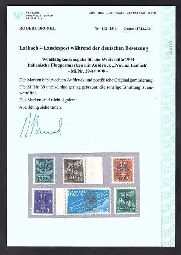 Dt. Besetzung 1939/45 Laibach Mi.-Nr. 39-44 postfrisch, FA. Brunel.