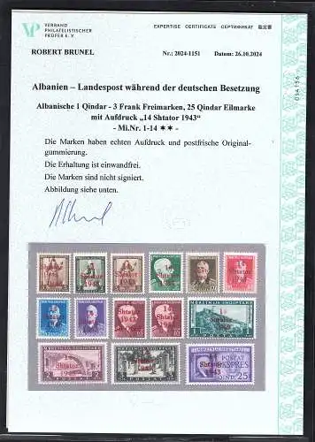 Dt. Besetzung 1939/45 Albanien Mi.-Nr. 1-14 postfrisch, FA. Brunel.