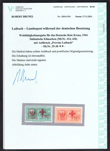 Dt. Besetzung 1939/45 Laibach Mi.-Nr. 29-30 postfrisch, FA. Brunel.