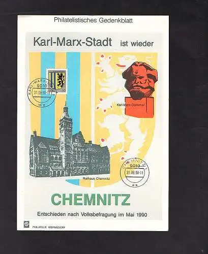 DDR - Gedenkblatt Karl-Marx-Stadt ist wieder Chemnitz., B34-1990