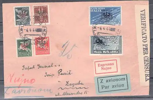 Dt. Besetzung 1939/45 Laibach Mi.-Nr. 21,23,25,26,27,28 auf Briefvorderseite.