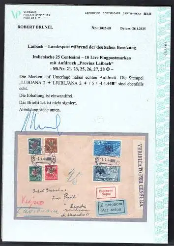 Dt. Besetzung 1939/45 Laibach Mi.-Nr. 21,23,25,26,27,28 auf Briefvorderseite.