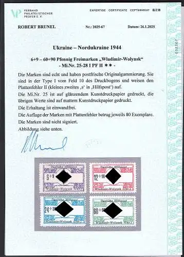 Dt. Besetzung 1939/45 Ukraine Mi.-Nr. 25-28 I PF II postfrisch, FA. Brunel.