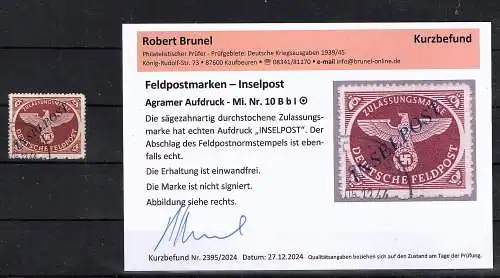 DR. Feldpost/ Inselpost Mi.-Nr. 10 B b I gestempelt ,Befund Brunel.