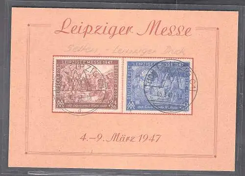 SBZ. Ereigniskarte Leipziger Messe 1947 mit Mi.-Nr. 941-942/FDC.