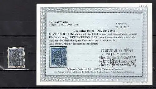 DR. Mi.-Nr. 319 B  gestempelt, Befund WinklerBPP.