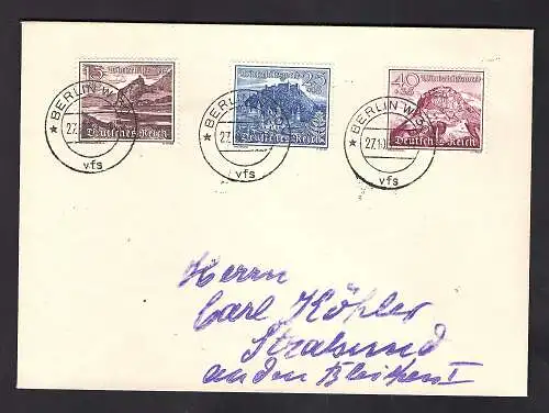 DR. FDC. Mi.-Nr. 730-738 auf 3 Briefen.