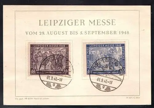 SBZ. Ereigniskarte Leipziger Messe 1948 mit Mi.-Nr.198-199