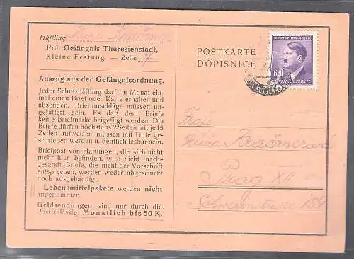 DR. Karte aus Pol. Gefängnis Theresienstadt Ocktober 1944