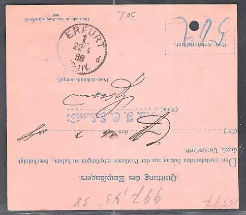 DR. Postanweisung Pfennig  von 1888