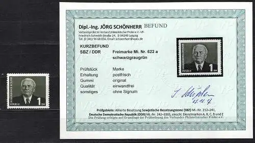 DDR. Mi.-Nr. 622 a postfrisch, Befund Schönherr.