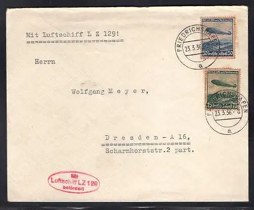 DR., Zeppelin-Brief LZ 129 mit Mi.-Nr. 606 - 607