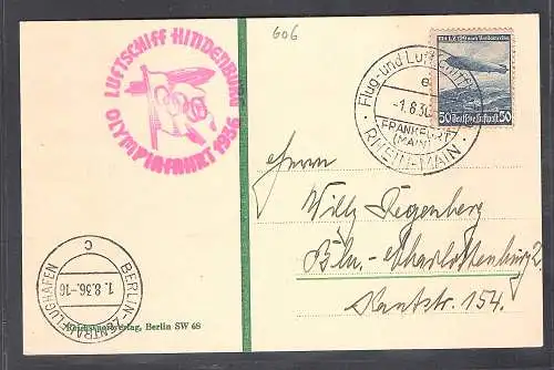 DR., Zeppelin-Brief  Olympiafahrt mit EF. Mi.-Nr. 606