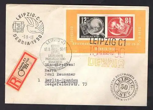 DDR. Mi.-Nr.  Block 7 gelaufen als R-Fernbrief mit Ak-St.