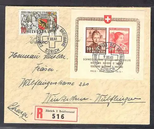 Schweiz, R-Brief  mit MiF. Mi.-Nr. Block 6 u.a.