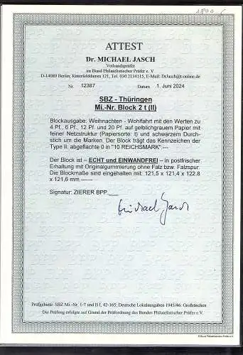SBZ -Thüringer Mi.-Nr. Block 2 t (II), FA. Dr. Jasch.