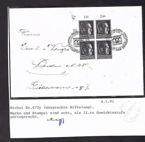 DR. Fernbrief mit Me.F. Mi.-Nr. 672 Y (4X) von Linker Eckrand, Befund Schlegel.